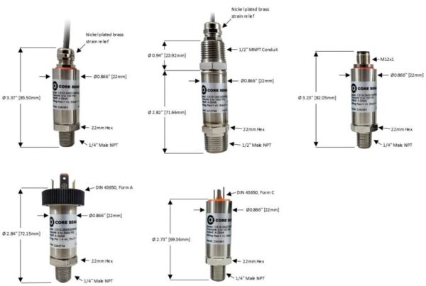 Core Sensors CS10 Pressure Transducer - Dimensional Information