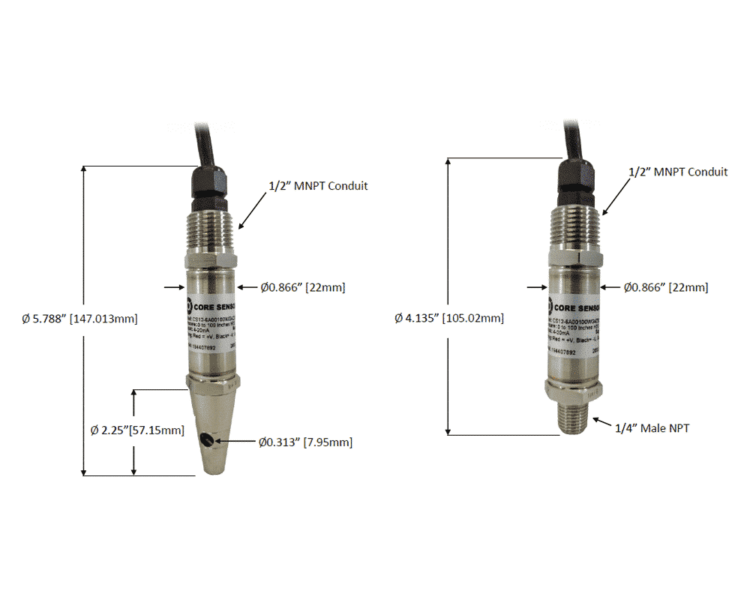 Core Sensors CS12 / CS82 Pressure Transducer Dimensions Diagram