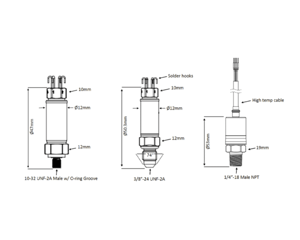 Core Sensors CS-HTR High Temperature Ratiometric Pressure Sensor - Product Dimensions