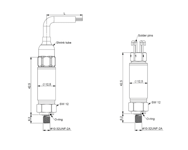 Core Sensors CS-HTR Miniature High Temperature Pressure Sensor - Product Dimensions